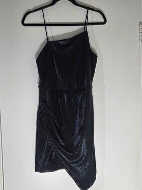 Whyte Valentyne Black Shimmer Slinky Asymmetrical Mini Dress Size 10